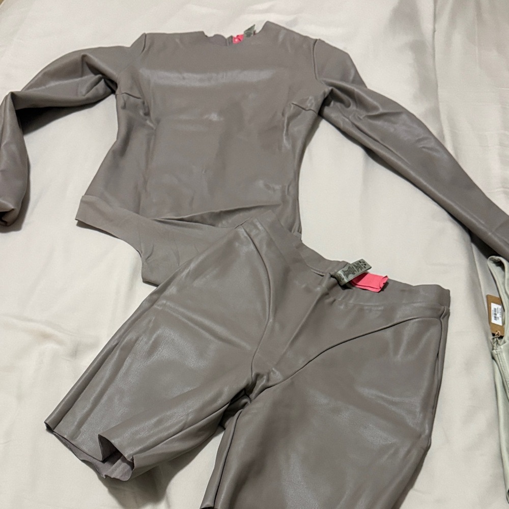 Skims Brown Faux Leather Top and Shorts Set